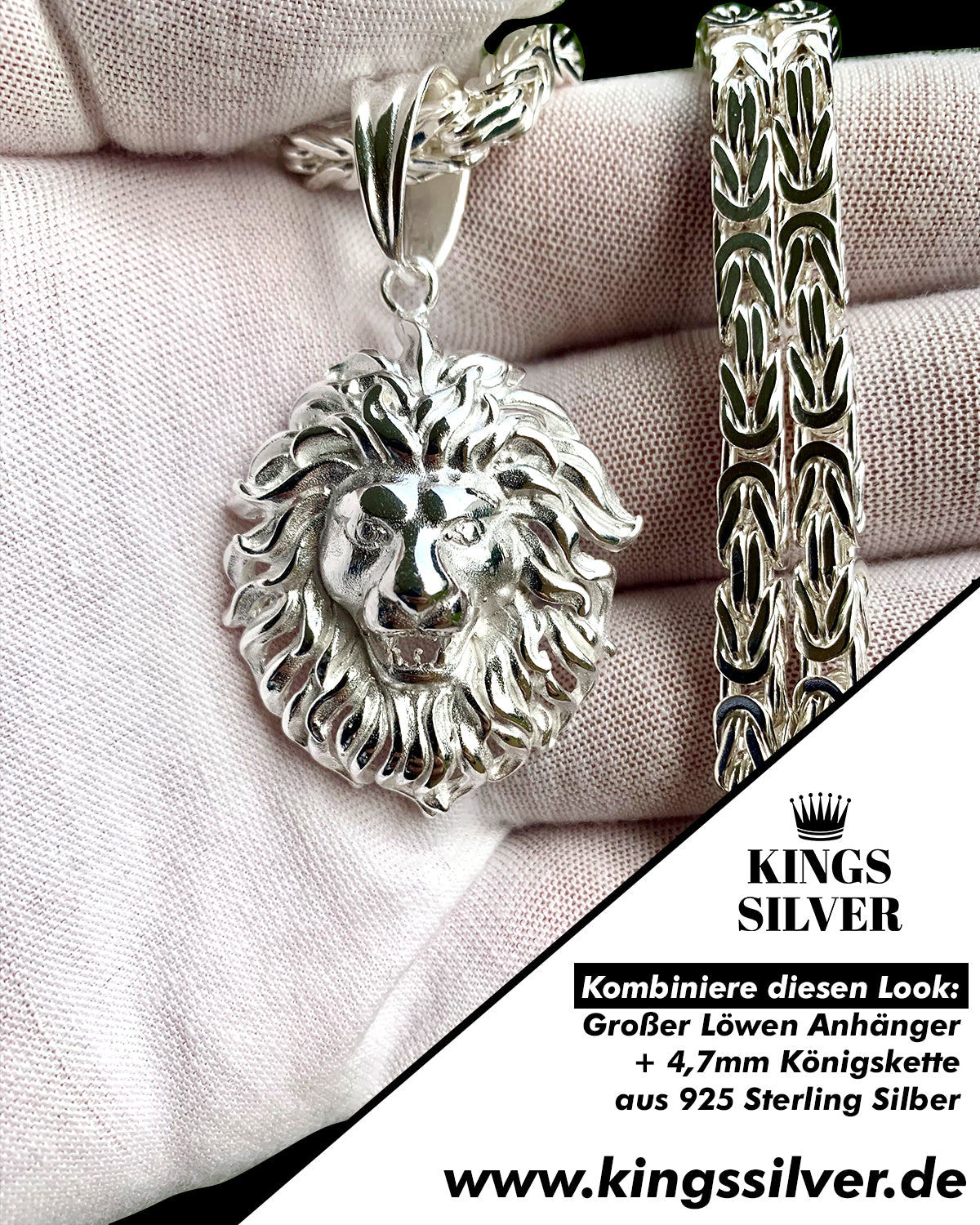 Großer 925 KINGSSILVER – aus Löwen Silber Anhänger Sterling
