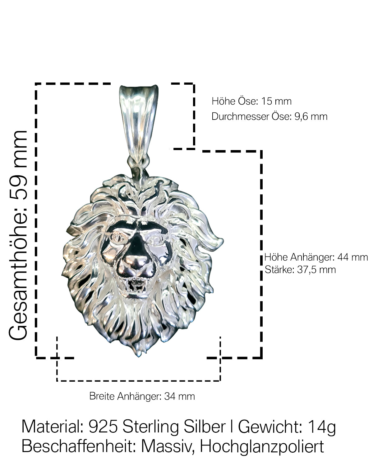 Großer Löwen Anhänger aus – KINGSSILVER 925 Sterling Silber